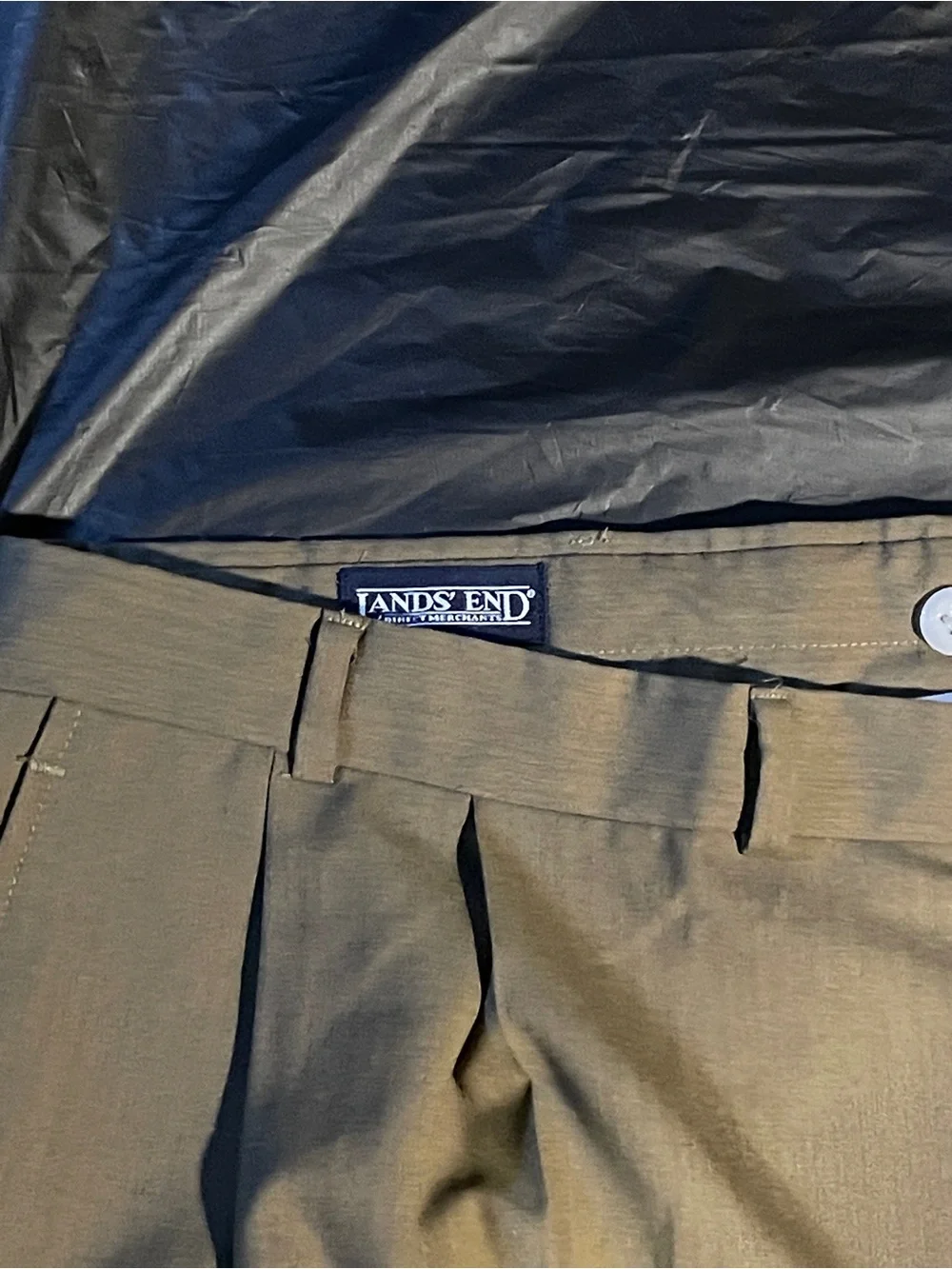 Lands End Mens Pleated Dress Trousers Olive Khaki 44 Regular